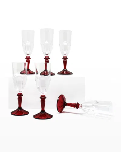 Le Cadeaux Versailles 7 Oz. Champagne Flutes, Set Of 6 In Clear/red