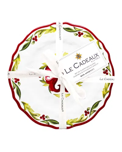 Le Cadeaux Vischio Appetizer Plates, Set Of Four In White Red Green