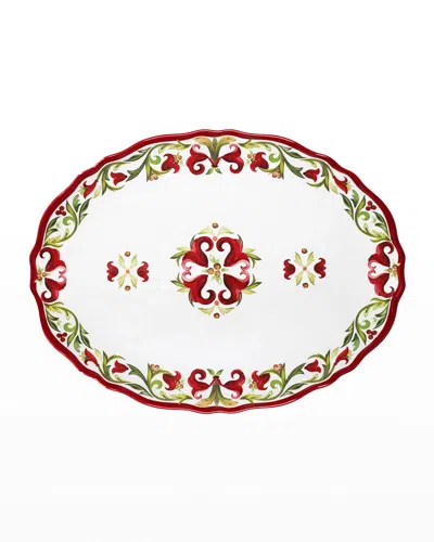 Le Cadeaux Vischio Oval Platter In White Red Green