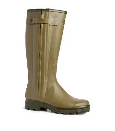Le Chameau Leather-lined Chasseur Wellington Boots In Green