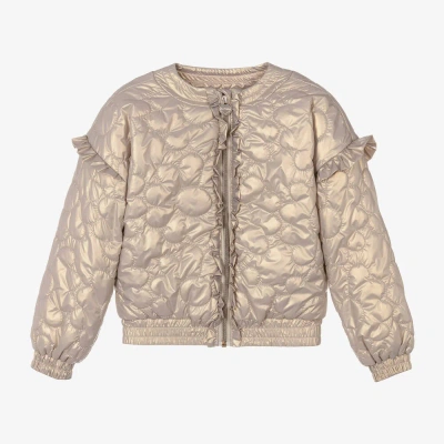 Le Chic Kids' Girls Gold Quilted Flower Jacket