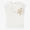 LE CHIC GIRLS IVORY EMBROIDERED ORGANIC COTTON T-SHIRT