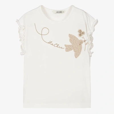 Le Chic Kids' Girls Ivory Embroidered Organic Cotton T-shirt
