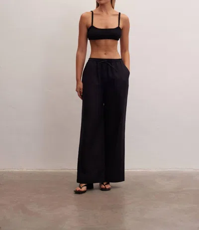 Le Cle Ivory Wide Leg Linen Pants In Vintage Black