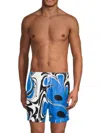 Le Club Original Men's Abstract Drawstring Swim Shorts In Blue Multi