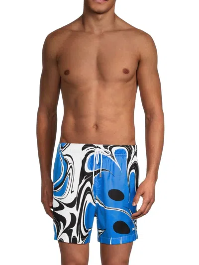 Le Club Original Men's Abstract Drawstring Swim Shorts In Blue Multi