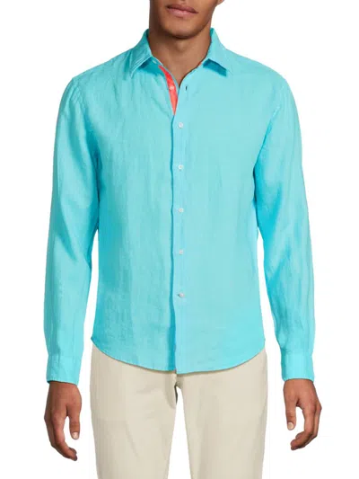 Le Club Original Men's Peter Linen Shirt In Aqua