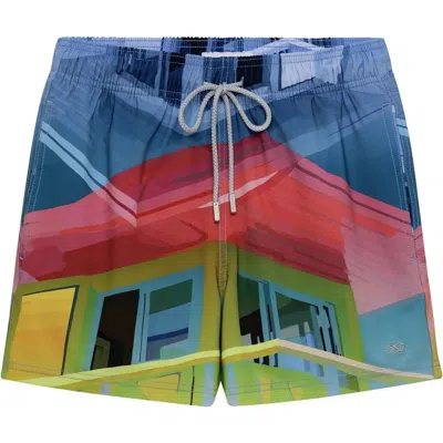 Le Club Resortwear 4.25" Le Club 4 Way Stretch Mens Swim Trunk In Multi