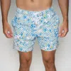 Le Club Resortwear 4.25" Le Club 4 Way Stretch Mens Swim Trunk In White/blue