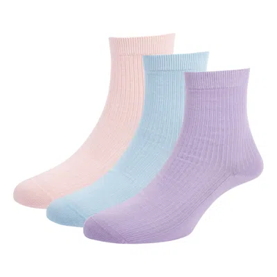 Le Colonel Blue / Pink / Purple Set Of Three Deauville Women's Organic Cotton Socks In White