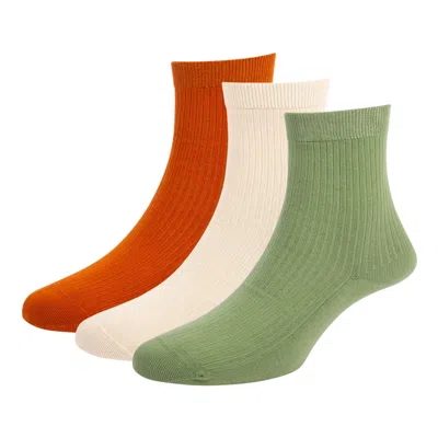 Le Colonel Green / Neutrals / Yellow Set Of Three Lacanau Women's Organic Cotton Socks In Multi