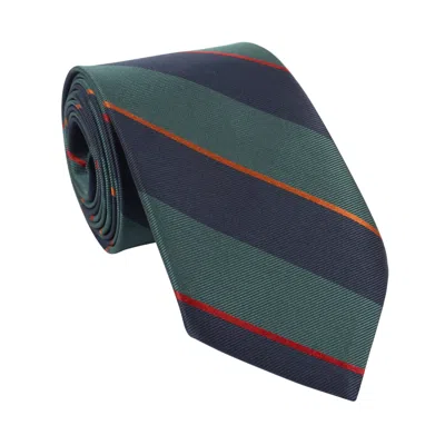Le Colonel Men's Biella Green/navy Stripe Classic Silk Tie