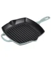 Le Creuset 10.25" Enameled Cast Iron Skillet Grill With Helper Handle In Sea Salt