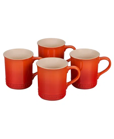 Le Creuset 14 Oz. Stoneware Set Of Four Coffee Mugs In Flame