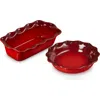 Le Creuset Stoneware Heritage Pie Dish & Fluted Loaf Pan Set In Cerise