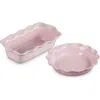 Le Creuset Stoneware Heritage Pie Dish & Fluted Loaf Pan Set In Chiffon Pink