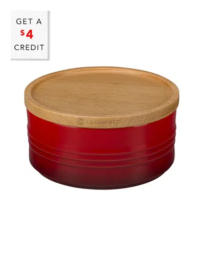 Le Creuset 23oz Canister With Wood Lid With $4 Credit In Red