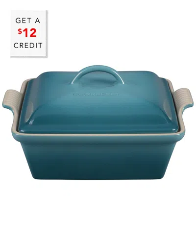 Le Creuset 2.5qt Heritage Covered Square Casserole With $12 Credit In Blue