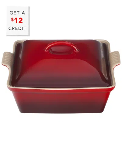 Le Creuset 2.5qt Heritage Covered Square Casserole With $12 Credit In Red
