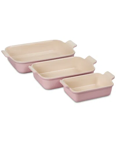 Le Creuset 3-pc. Heritage Rectangular Stoneware Dish Set In Chiffon Pink