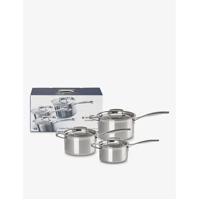 Le Creuset Set Of Three 3-ply Stainless Steel Saucepans