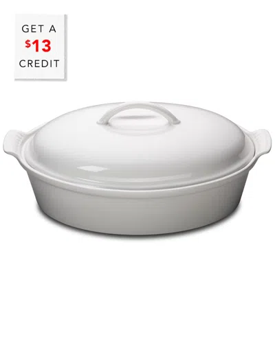 Le Creuset 4qt Heritage Covered Oval Casserole With $13 Credit In White