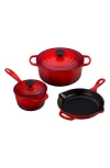 Le Creuset 5-piece Signature Enameled Cast Iron Cookware Set In Cerise