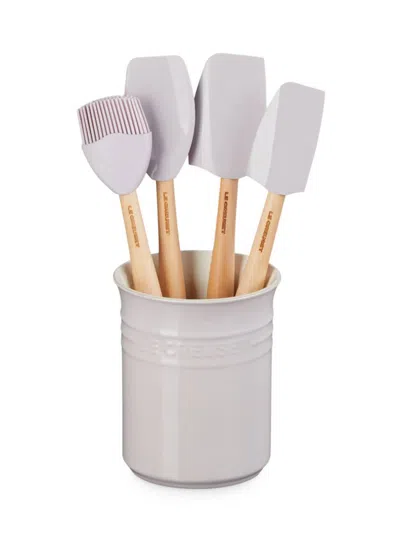 Le Creuset 5-piece Utensil & Stoneware Crock Set In Shallot