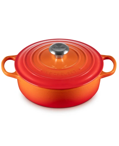 Le Creuset Volcanic Signature Round Cast-iron Casserole Dish In Orange
