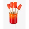 Le Creuset Volcanic Craft Stoneware Utensil Jar And Set Of Four Silicone Spatulas In Brown