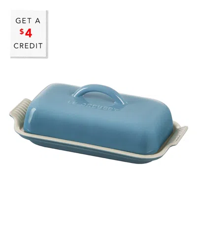 Le Creuset Caribbean Heritage Butter Dish With $4 Credit In Blue