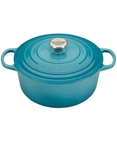 Le Creuset Caribbean Signature Enameled Cast Iron 5.5 Qt. Round Dutch Oven In Blue