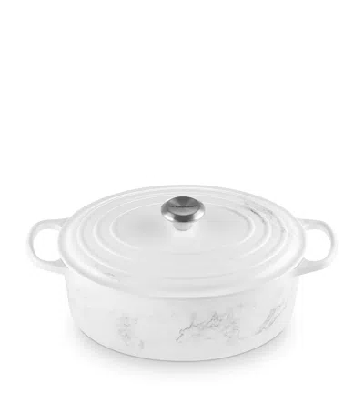 Le Creuset Cast Iron Marble Oval Casserole Dish In White
