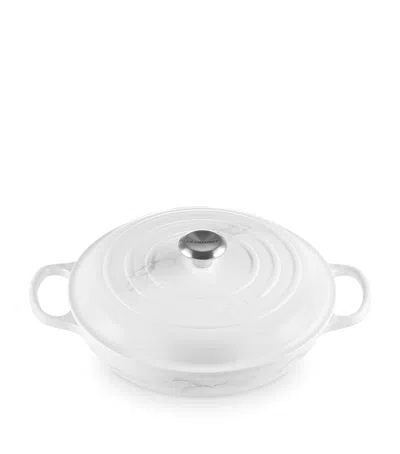 Le Creuset Cast Iron Marble Shallow Casserole Dish In White