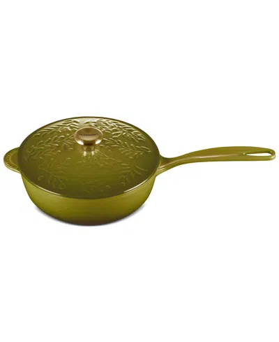 Le Creuset Cast Iron Saucier Pan With Embossed Olive Branch 2.25 Quart In Green