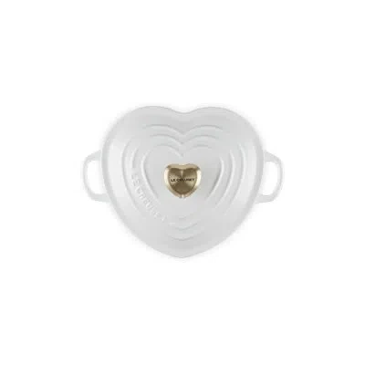 Le Creuset Cast Iron Traditional Heart Dish 1.25 Qt Peche Light Gold Heart Knob In White