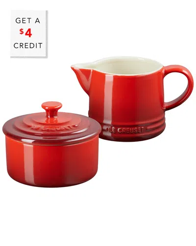 Le Creuset Cerise Signature Cream & Sugar Set With $4 Credit In Red