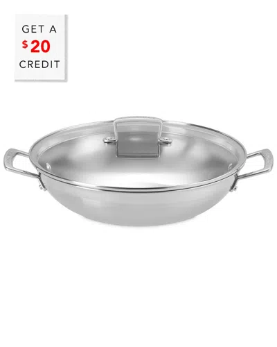 Le Creuset Classic Round Wok With Glass Lid With $20 Credit In Silver