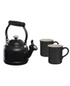Le Creuset Enamel-on-steel Demi Kettle & Stoneware Mug Set In Black