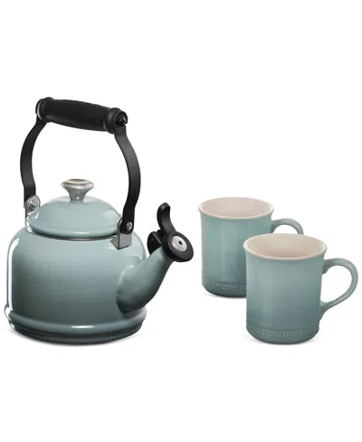 Le Creuset Enamel-on-steel Demi Kettle & Stoneware Mug Set In Gray