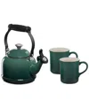 Le Creuset Enamel-on-steel Demi Kettle & Stoneware Mug Set In Green