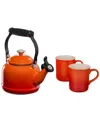Le Creuset Enamel-on-steel Demi Kettle & Stoneware Mug Set In Orange