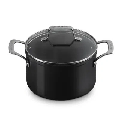 Le Creuset Essential Non-stick Ceramic Stockpot With Glass Lid 4 Qt. In Black