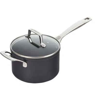 Le Creuset Essential Non-stick Saucepan With Tempered Glass Lid In Black,silver,clear