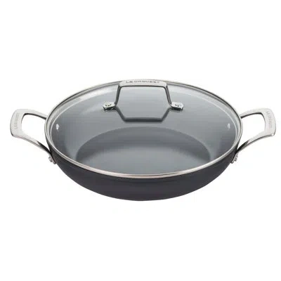 Le Creuset Essential Non-stick Shallow Braiser With Tempered Glass Lid In Black,silver,clear