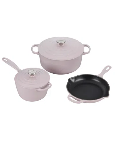 LE CREUSET FIVE PIECE ENAMELED CAST IRON COOKWARE SET