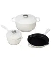 Le Creuset 5-piece Signature Enameled Cast Iron Cookware Set In White