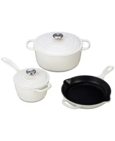 LE CREUSET FIVE PIECE ENAMELED CAST IRON COOKWARE SET