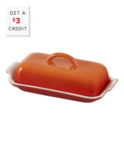 LE CREUSET LE CREUSET FLAME HERITAGE BUTTER DISH WITH $3 CREDIT