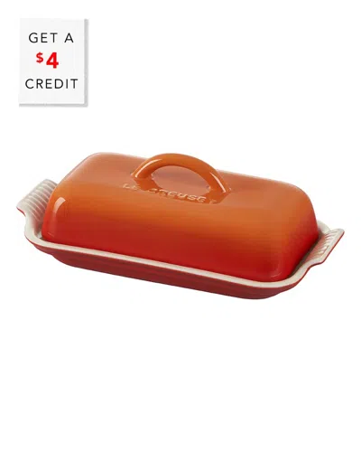 Le Creuset Flame Heritage Butter Dish With $4 Credit In Orange